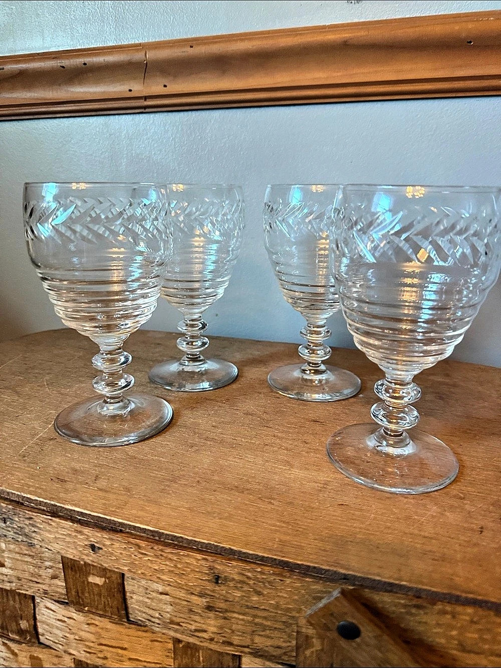 Vintage Bryce Brothers 575-1 Laurel Cut Ribbed Water Goblets - Set of 4